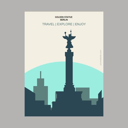 Golden Statue Berlin, Germany Vintage Style Landmark Poster Templateのイラスト素材