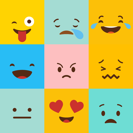 Colorful square emojis set vectorのイラスト素材
