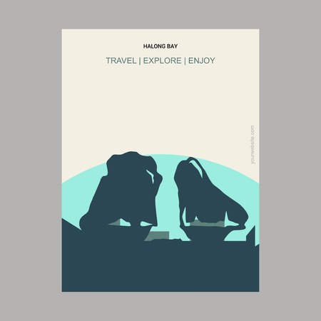 Halong Bay Ha Long, Vietnam Vintage Style Landmark Poster Templateのイラスト素材