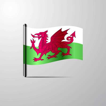 Wales waving Shiny Flag design vectorのイラスト素材