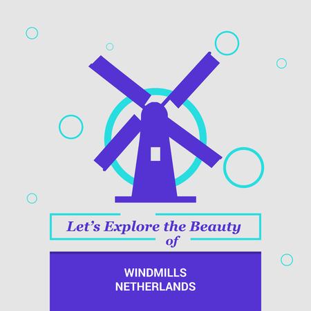 Let's Explore the beauty of Windmills, Netherlands National Landmarksのイラスト素材