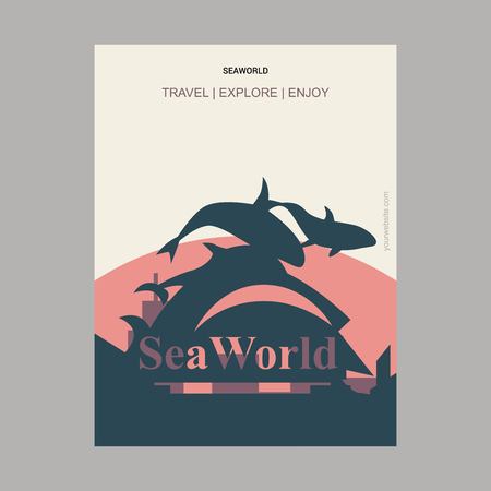 Sea World California, United States Vintage Style Landmark Poster Templateのイラスト素材