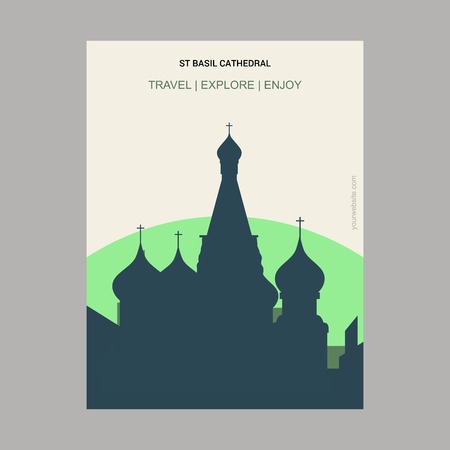 St Basil Cathedral Moscow, Russia Vintage Style Landmark Poster Templateのイラスト素材