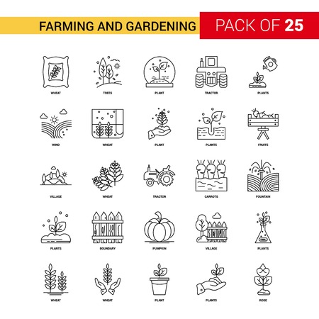 Farming and Gardening Black Line Icon - 25 Business Outline Icon Setのイラスト素材