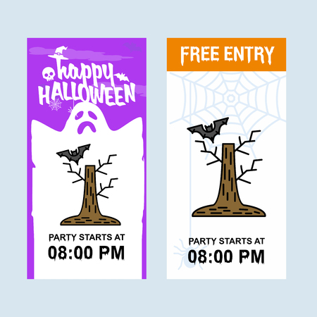 Happy Halloween invitation design with tree and bat vectorのイラスト素材