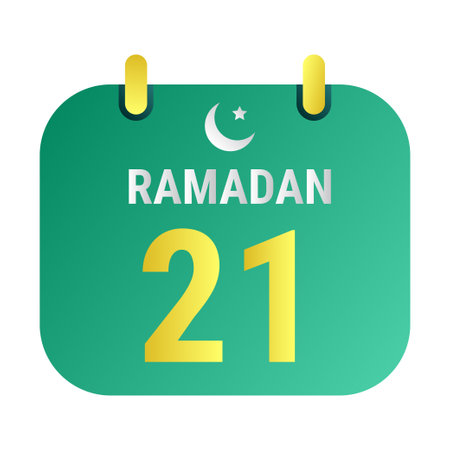 21st Ramadan Celebrate with White and Golden Crescent Moons. and English Ramadan Text.のイラスト素材