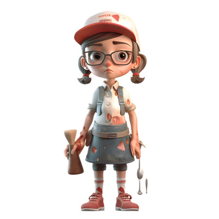 3D digital render of a cute cartoon girl with a toolkitの素材