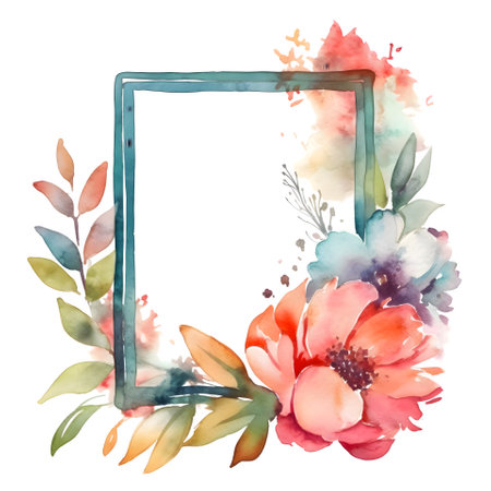 Hand Painted Floral Border with Blush Pink and Peach Flowers. Romantic and Dreamy Design. White Backgroundの素材