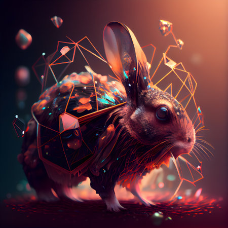 3d rendering of a little hare with polygonal backgroundの素材
