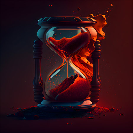 Hourglass with flowing sand on dark background. 3d illustration.の素材