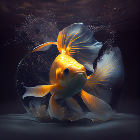 Goldfish in aquarium. 3D illustration. Conceptual image.の素材