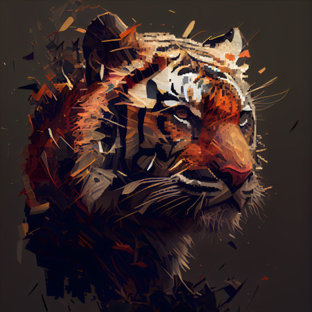 Tiger art illustration grunge background. Tiger head illustration.の素材