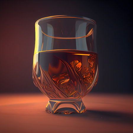 Glass of whiskey on a dark background. 3d rendering. 3d illustration.の素材