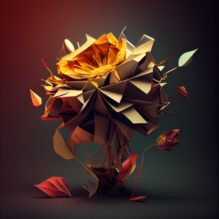 3d rendering of abstract geometric shape made of colorful paper flowers.の素材