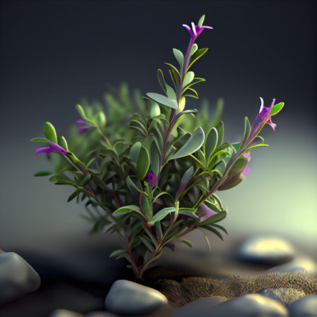 Sprouts of succulents on a dark background. 3d renderの素材