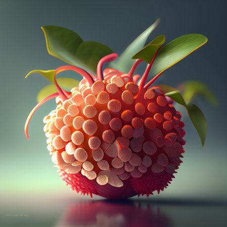 Lychee fruit on a dark background. 3D illustration.の素材