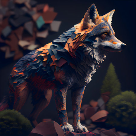 3d illustration of a wolf in the forest. 3d renderingの素材