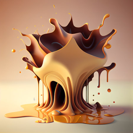 3d illustration of a chocolate splash with drops. 3d renderingの素材