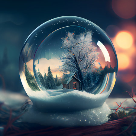 Snow globe with winter landscape inside. Christmas and New Year concept.の素材