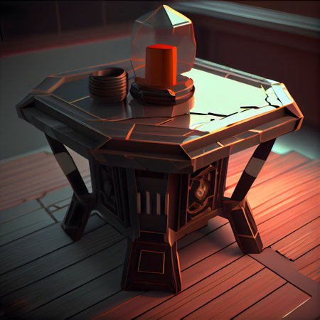 3d illustration of a table with a lamp and two cups of teaの素材