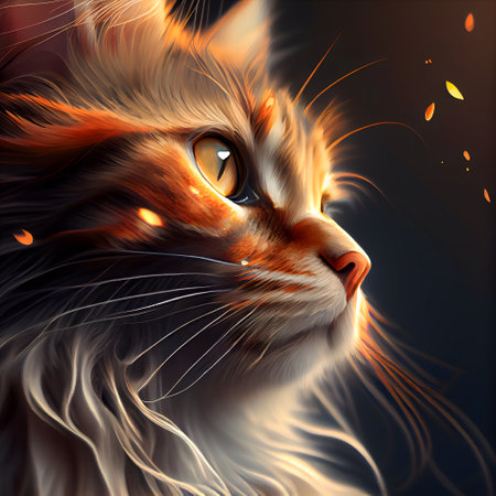 Fantasy portrait of a cat with orange eyes. 3d renderingの素材