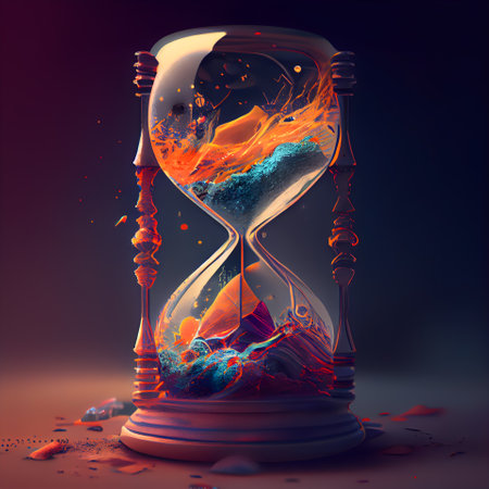 Hourglass with fire inside. Concept of time passing. 3d renderingの素材