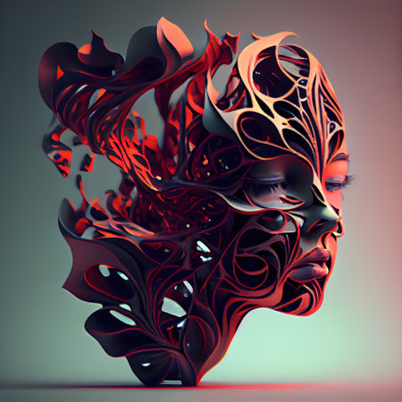 Fantasy female face with abstract pattern. 3d render illustration.の素材