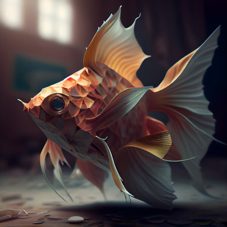 Goldfish in the light of the setting sun. 3d renderingの素材