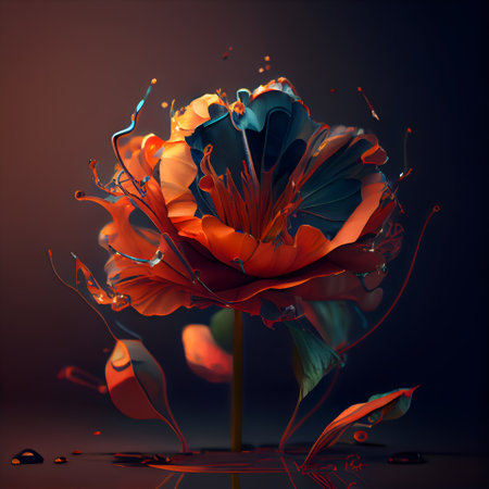 Beautiful red flower on a dark background. 3d rendering; 3d illustration.の素材