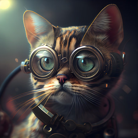 Portrait of a cat with glasses in the steampunk style.の素材