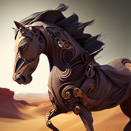Horse in the desert. 3d rendering. Computer digital drawing.の素材