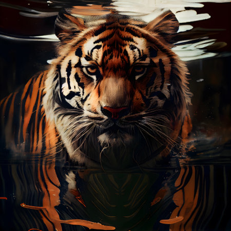 Beautiful tiger in water. Portrait of a tiger in water.の素材
