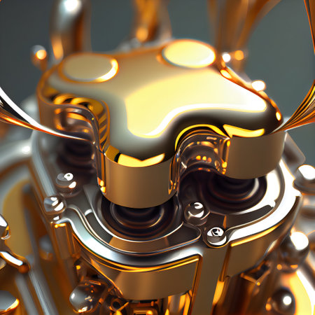 Abstract technology background. 3d illustration. Golden and silver color.の素材