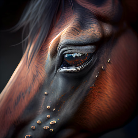 Horse eye closeup. Portrait of a horse. 3D renderingの素材