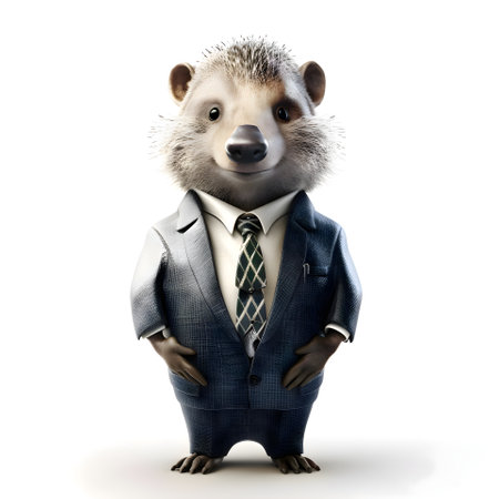 Hedgehog in a business suit reading a book. 3D illustrationの素材