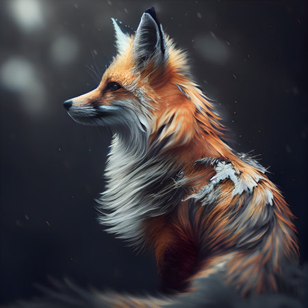 Beautiful fox in the winter forest. Digital painting of a fox.の素材