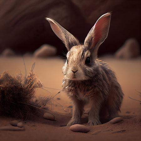 Rabbit in the desert; 3d rendering. Computer digital drawing.の素材
