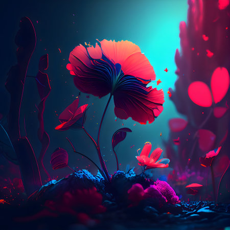 Beautiful red poppies in the dark. 3d renderingの素材