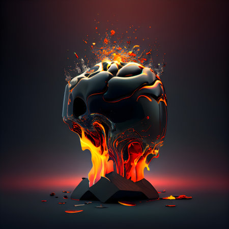 Burning skull on dark background. illustration. Eps 10.の素材