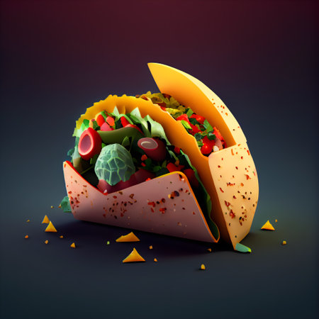 Taco with vegetables and meat on a dark background. illustration.の素材