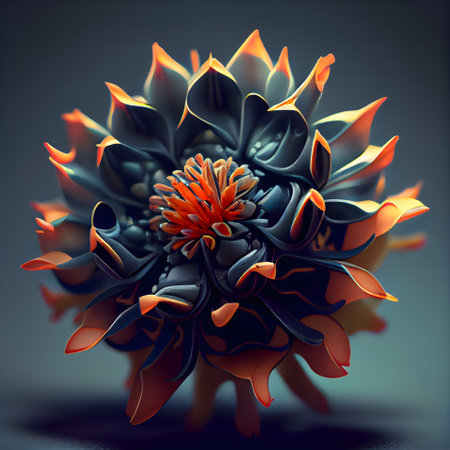 3d illustration of cactus flower in black and orange color.の素材