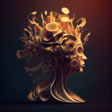 Abstract human head with musical notes on dark background. illustration.の素材