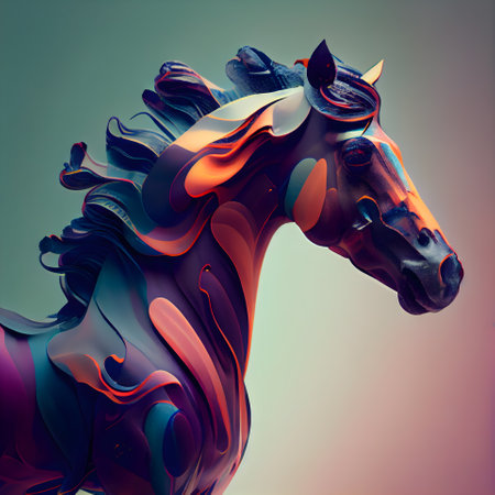 Horse head with abstract colorful background. 3d render illustration.の素材