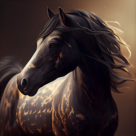 Horse portrait on a dark background. Digital painting. 3d renderingの素材