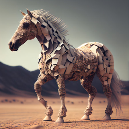 Horse in the desert. 3d rendering. Computer digital drawing.の素材