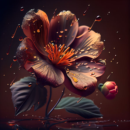 beautiful flower with water drops on a dark background. 3d renderingの素材