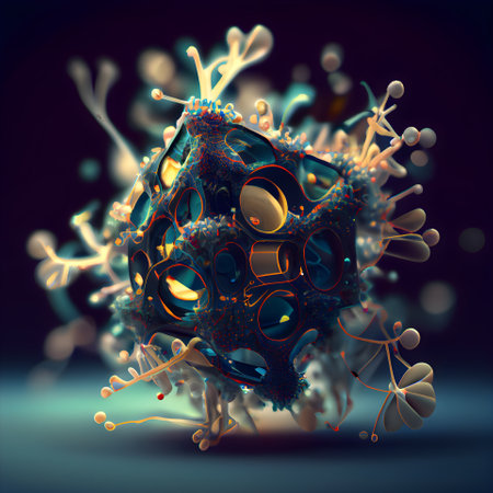 3d rendering of a virus in front of a dark background.の素材