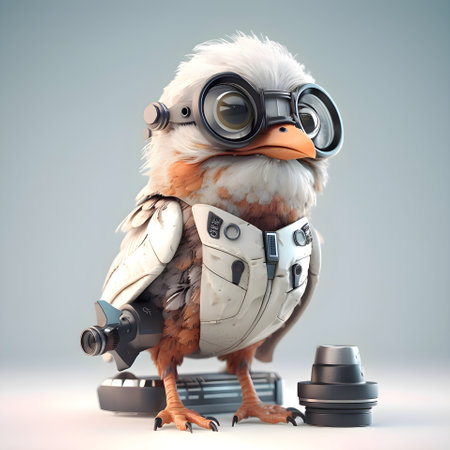 Cute cartoon bird isolated on white background. 3D illustration.の素材