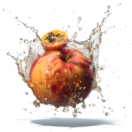 Red apple with water splashes on a black background. The concept of healthy eating.の素材