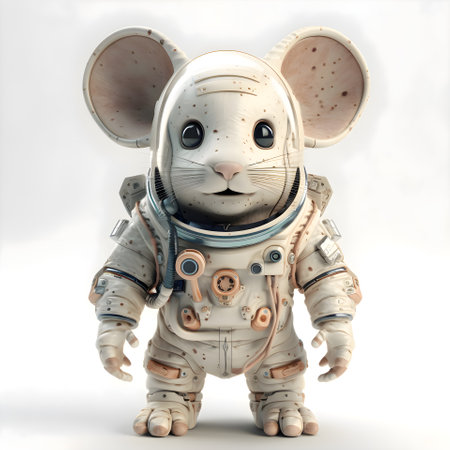 3D rendering of a white dog astronaut isolated on white background.の素材